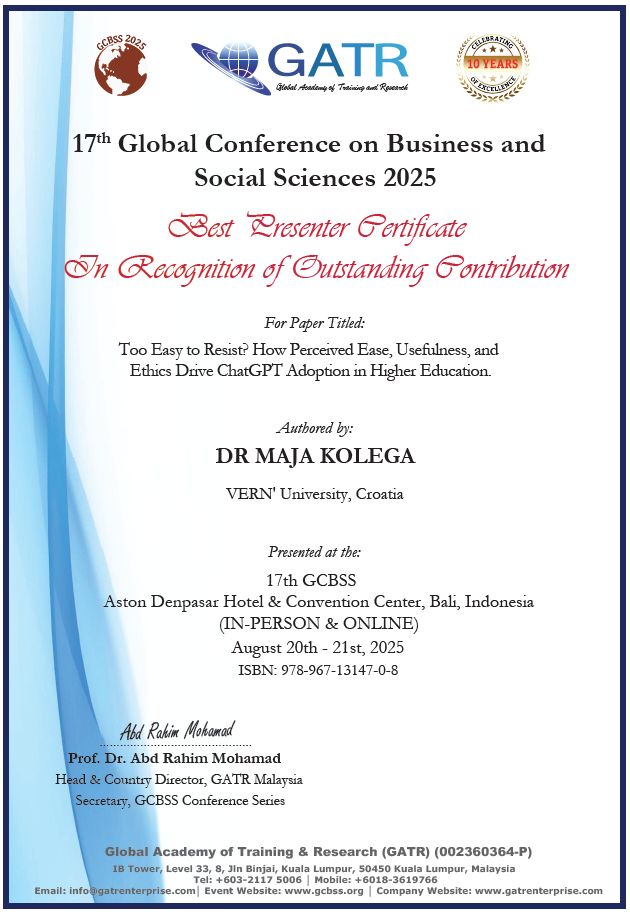 VERN'ove profesorice doc. dr. sc. Maja Kolega i izv. prof. dr. sc. Irena Miljković Krečar sudjelovale su na globalnoj konferenciji na Baliju