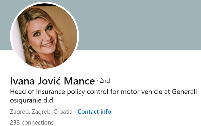 Ivana Jović Mance, Head of Insurance policy control for motor vehicle at Generali osiguranje d.d., alumna Sveučilišta VERN'