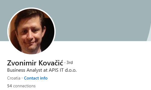 Zvonimir Kovačić, Business Analyst at APIS IT d.o.o., alumni Sveučilišta VERN'